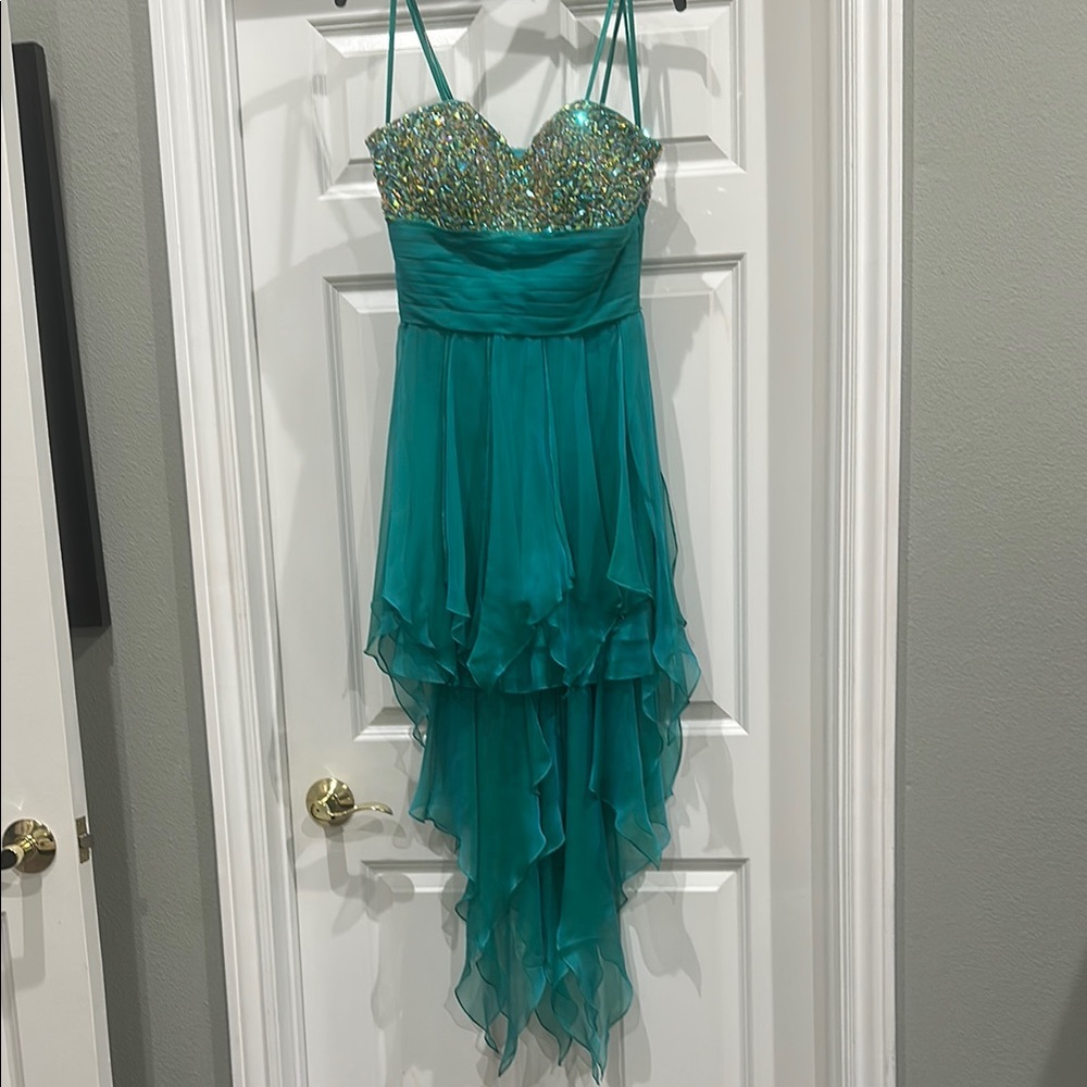 Teal Sequin Strapless Dress